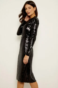 Black Sequin Cut Out Back Detail Dress 13 Black Sequin Cut Out Back Detail Dress -SOSANDAR Sales a19dw183 14