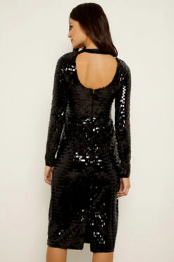 Black Sequin Cut Out Back Detail Dress 15 Black Sequin Cut Out Back Detail Dress -SOSANDAR Sales a19dw183 17
