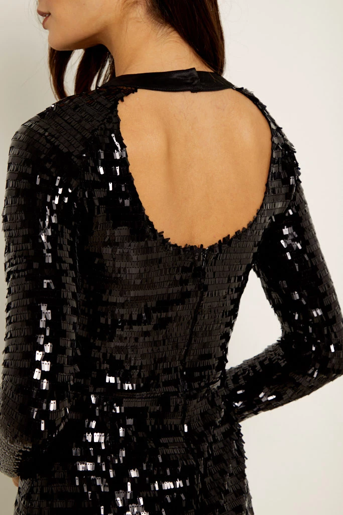 Black Sequin Cut Out Back Detail Dress 7 Black Sequin Cut Out Back Detail Dress - Image 5