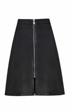 Black Leather Zip Front A-Line Skirt -SOSANDAR Sales a19sl004 bk0001black leather aline 2 copy