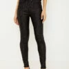 Black Textured Leopard Print Coated Skinny Jeans -SOSANDAR Sales a20bd021 1