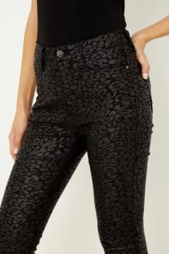 Black Textured Leopard Print Coated Skinny Jeans -SOSANDAR Sales a20bd021 12