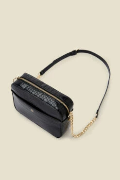 Black Croc Faux Leather Chain Detail Cross Body Bag 8 Black Croc Faux Leather Chain Detail Cross Body Bag -SOSANDAR Sales a21ac062bk00010one 3