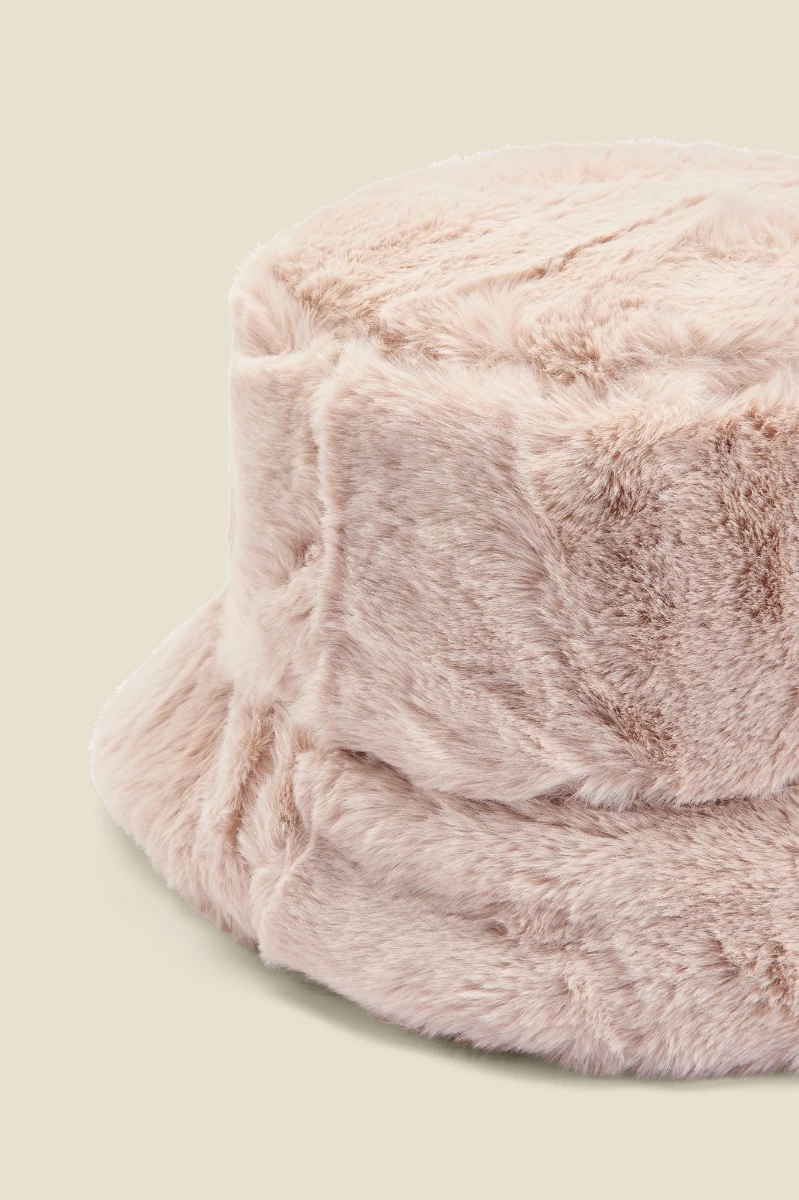 Taupe Faux Fur Bucket Hat 4 Taupe Faux Fur Bucket Hat - Image 2