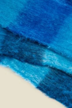 Blue Check Print Chunky Knit Scarf -SOSANDAR Sales a22ac051be0027 c