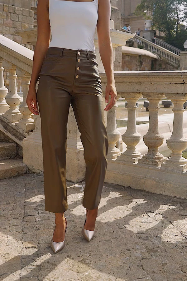 Mocha Faux Leather Cropped Wide Leg Trousers 8 Mocha Faux Leather Cropped Wide Leg Trousers - Image 6