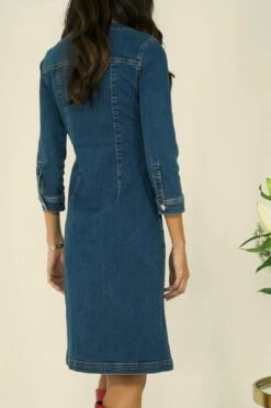 Indigo V Neck Button Front Denim Dress -SOSANDAR Sales aae9d02e5c016b699d4dbafab9ae13893baddf31