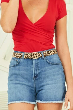 Leopard Pony Waist Belt With Gold Square Buckle