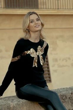 Black Gold Sequin Bow Knit Jumper 15 Black Gold Sequin Bow Knit Jumper -SOSANDAR Sales bf907793a4593d0be90f613a9f674c415a93979e