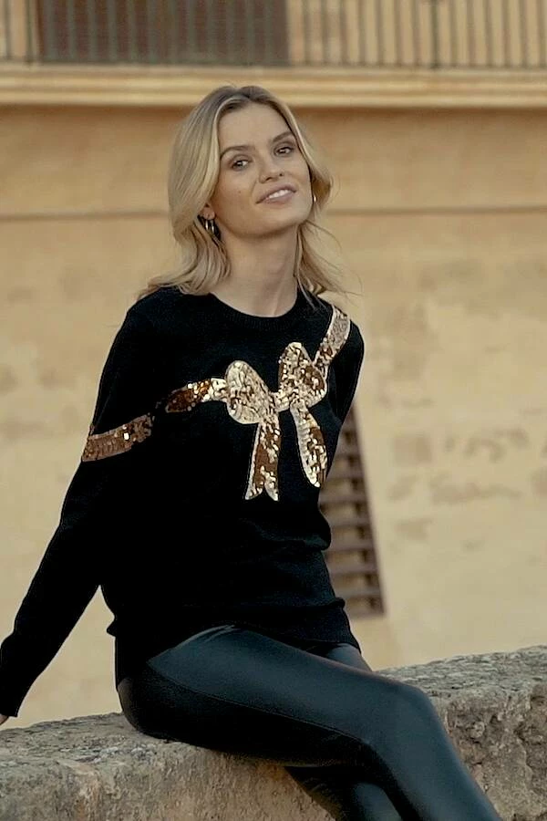 Black Gold Sequin Bow Knit Jumper 9 Black Gold Sequin Bow Knit Jumper - Image 7