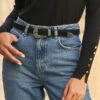 Black Suede Western Buckle Waist Belt -SOSANDAR Sales black suede western buckle waist belt