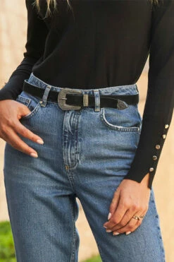 Black Suede Western Buckle Waist Belt