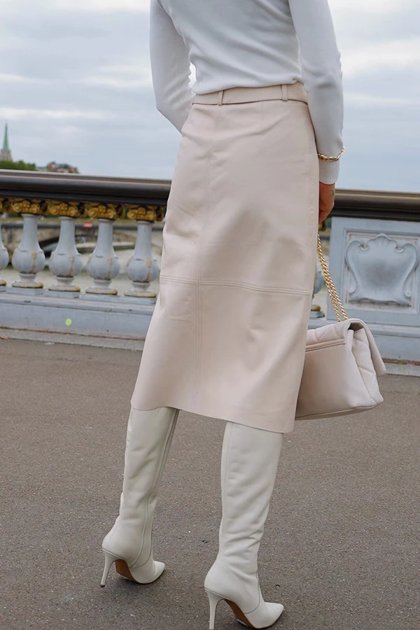 Ecru Leather A-Line Midi Skirt 8 Ecru Leather A-Line Midi Skirt - Image 6