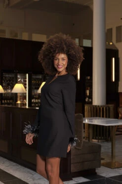 Black Keyhole Detail Feather Cuff Shift Dress -SOSANDAR Sales c52c9f46edf9687b93779bb88d18ca93a26cbc6c