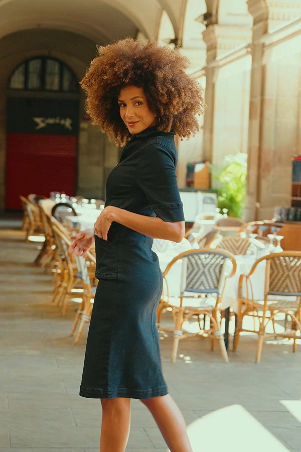 Black Buckle Detail Zip Front Denim Pencil Dress 9 Black Buckle Detail Zip Front Denim Pencil Dress - Image 7