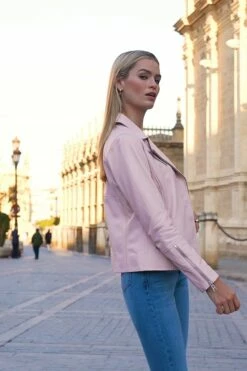 Soft Pink Leather Biker Jacket -SOSANDAR Sales ceea490b0ee3214503c2ef5caa4ba9e29513cbb8