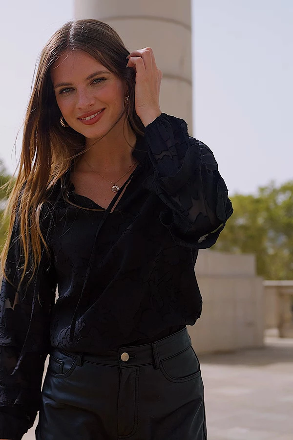 Black Floral Jacquard Ruffle Sleeve Blouse 8 Black Floral Jacquard Ruffle Sleeve Blouse - Image 6