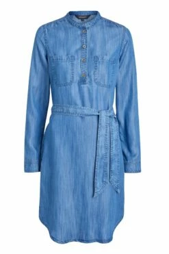 Blue Chambray Denim Belted Dress 15 Blue Chambray Denim Belted Dress -SOSANDAR Sales denimwaisttiedress