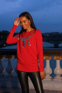Red Gold Sequin Bow Knit Jumper 15 Red Gold Sequin Bow Knit Jumper -SOSANDAR Sales e171534647b368b28d3cb92f93f3fda782ba7420