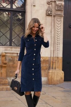 Midnight Blue Luxe Velvet Popper Front Pencil Dress -SOSANDAR Sales e88ca0ac518f3a7b93bedfd643848cb0bf7457e1