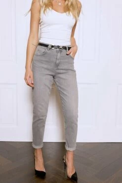 Mid Grey Slim Leg Mom Jeans -SOSANDAR Sales f00ecf0c65496e1565c4680c1a15d6342f5cf8b1