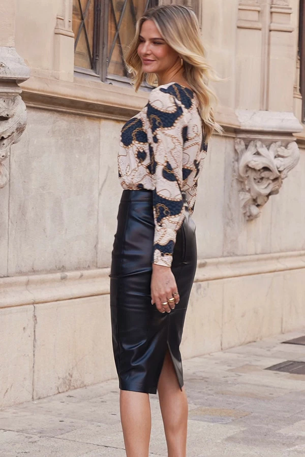 Black Faux Leather Panelled Pencil Skirt 9 Black Faux Leather Panelled Pencil Skirt - Image 7