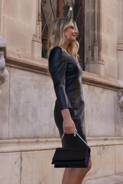 Black Gathered Sleeve Faux Leather Dress 17 Black Gathered Sleeve Faux Leather Dress -SOSANDAR Sales f858acfb022753f3c0715c8b007e0293f5978f36