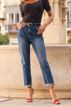 Mid Blue Mom Jeans -SOSANDAR Sales fa643636b55cffb401f8f9a3c5997d63d259cdb6