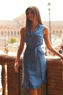 Light Blue Denim Sleeveless Shirt Dress 11 Light Blue Denim Sleeveless Shirt Dress -SOSANDAR Sales fd6c9cf7fb6a60713aaf22585b62442680874a48