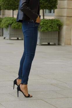 Dark Indigo High Waisted Zip Detail Biker Jeans -SOSANDAR Sales fff83e497cb5d28eddcd6e1b195aa938d53735cc