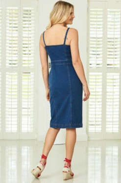 Mid Blue Button Front Denim Dress 10 Mid Blue Button Front Denim Dress -SOSANDAR Sales s100 ss19ds52be 037