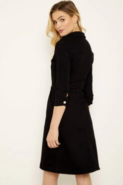Black Zip Front Denim Dress With Pockets 12 Black Zip Front Denim Dress With Pockets -SOSANDAR Sales s19ds764 13