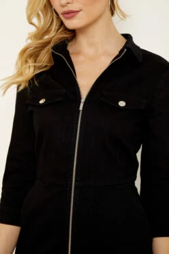 Black Zip Front Denim Dress With Pockets 11 Black Zip Front Denim Dress With Pockets -SOSANDAR Sales s19ds764 15