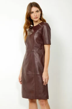 Burgundy Leather Zip Detail Shift Dress 11 Burgundy Leather Zip Detail Shift Dress -SOSANDAR Sales s20dl010 11