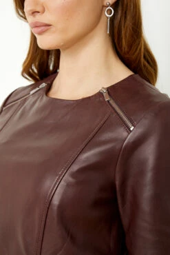 Burgundy Leather Zip Detail Shift Dress 12 Burgundy Leather Zip Detail Shift Dress -SOSANDAR Sales s20dl010 17