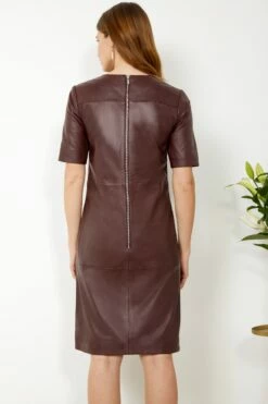 Burgundy Leather Zip Detail Shift Dress 13 Burgundy Leather Zip Detail Shift Dress -SOSANDAR Sales s20dl010 19 1