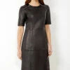 Black Leather Zip Detail Shift Dress -SOSANDAR Sales s20dl010bk0001 crop