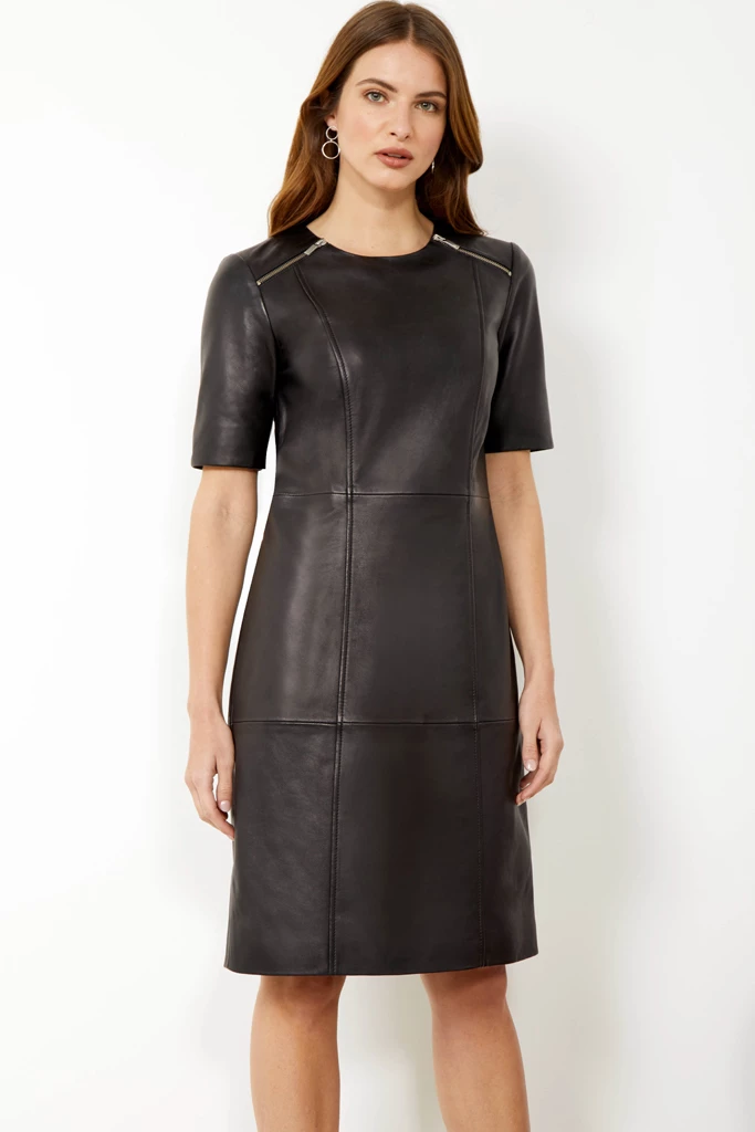 Black Leather Zip Detail Shift Dress 3 Black Leather Zip Detail Shift Dress