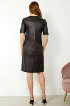 Black Leather Zip Detail Shift Dress 11 Black Leather Zip Detail Shift Dress -SOSANDAR Sales s20dl010bk001 13 1 1