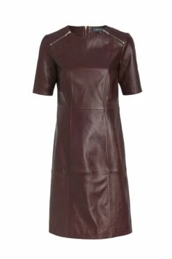 Burgundy Leather Zip Detail Shift Dress 15 Burgundy Leather Zip Detail Shift Dress -SOSANDAR Sales s20dl010rd0004