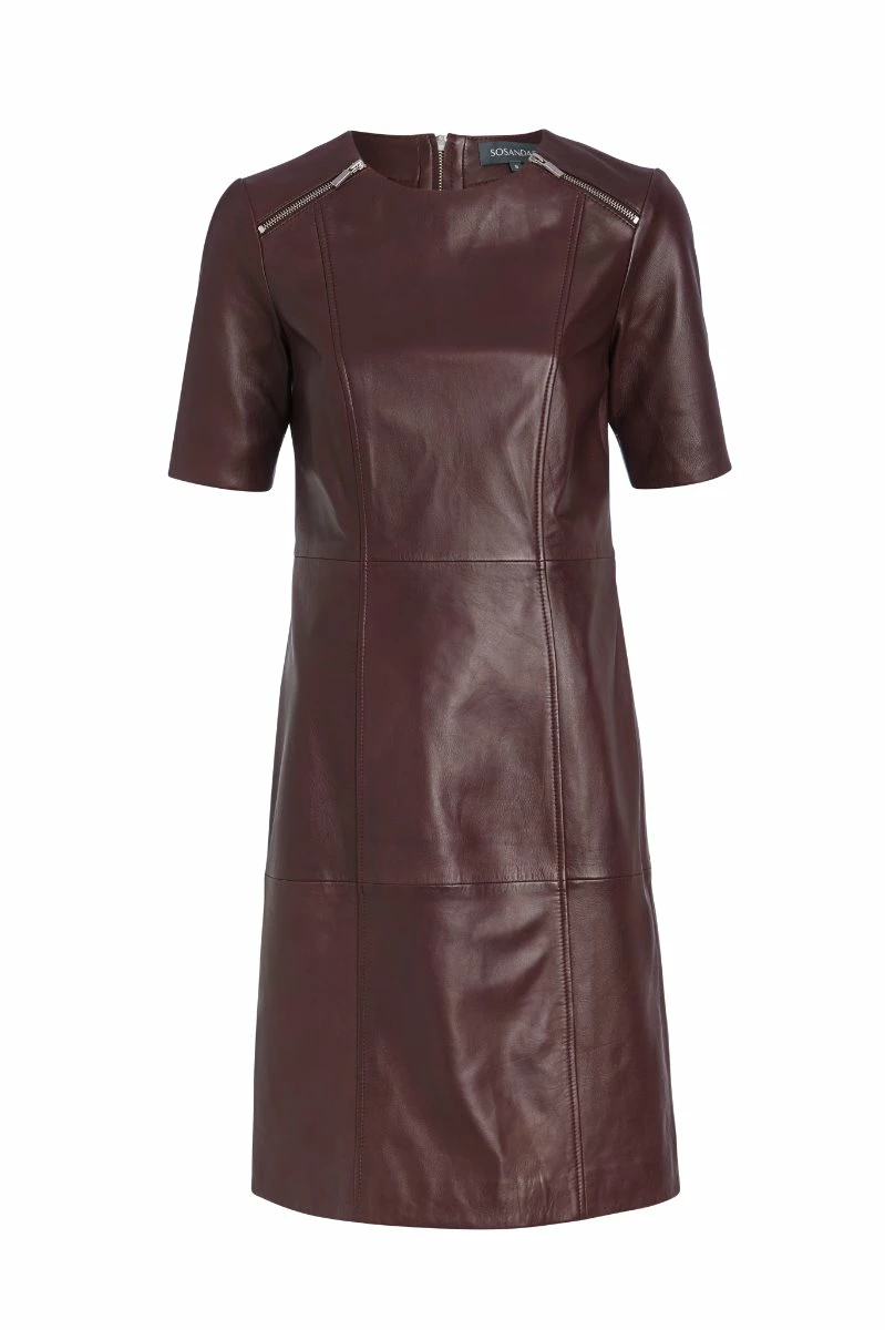 Burgundy Leather Zip Detail Shift Dress 9 Burgundy Leather Zip Detail Shift Dress - Image 7