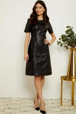 Black Leather Panelled Shift Dress 12 Black Leather Panelled Shift Dress -SOSANDAR Sales s20tk134 3 1