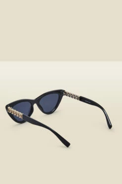Black & Gold Chain Detail Cateye Sunglasses -SOSANDAR Sales s23ac022mlbk c