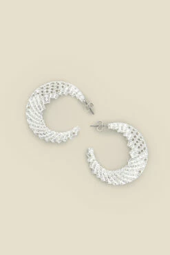 Silver Sparkly Curved Hoop Earrings