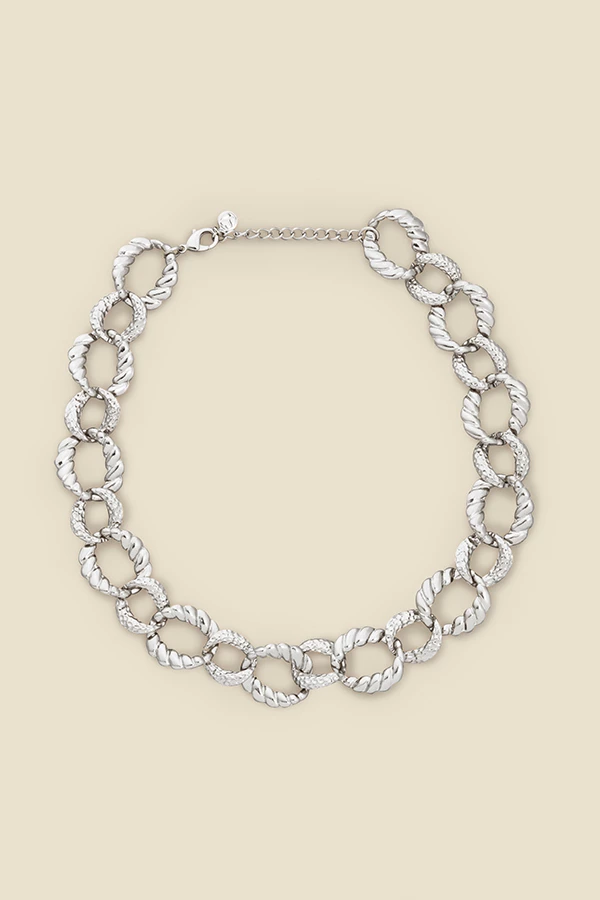 Silver Hammered Chunky Chain Necklace 3 Silver Hammered Chunky Chain Necklace