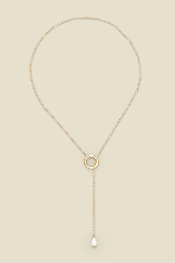Gold Pearl Hoop Trim Necklace 4 Gold Pearl Hoop Trim Necklace - Image 2