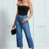 Mid Blue Denim Culotte Jeans -SOSANDAR Sales s36 s21bd020 s21tw137 018 2