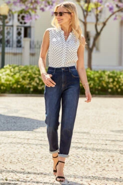 Dark Indigo Slim Leg Mom Jeans -SOSANDAR Sales s44 bd004io s21tw137 019 1