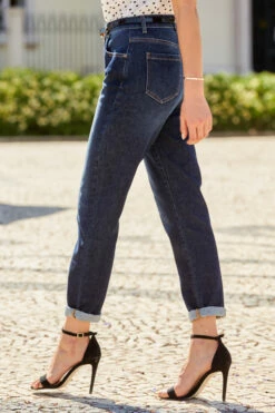 Dark Indigo Slim Leg Mom Jeans -SOSANDAR Sales s44 bd004io s21tw137 123