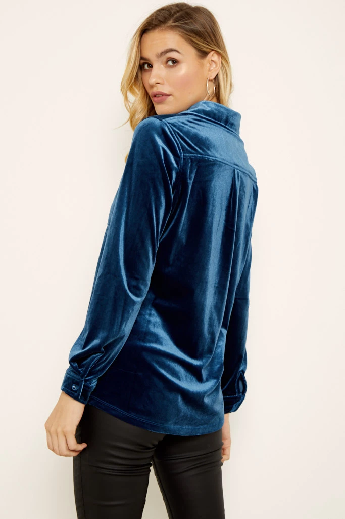 Sapphire Blue Luxe Velvet Shirt 6 Sapphire Blue Luxe Velvet Shirt - Image 4